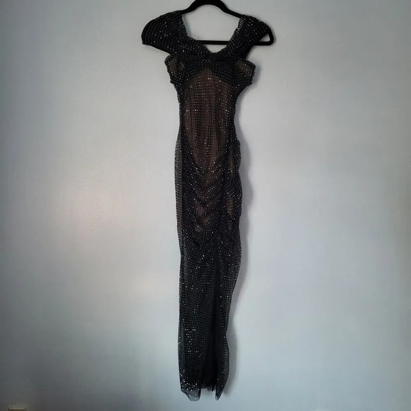 SELF-PORTRAIT Embellished Mesh Off-shoulder Black Dress Gown Cocktail Sz 0 - Picture 16 of 16